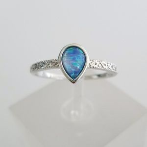 18k Over Sterling Blue Opal Ring